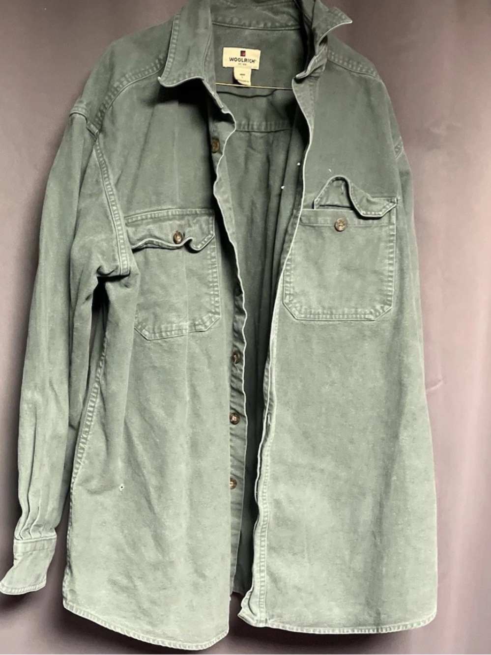 Woolrich Men's Faded Olive Green Button-Up Utility Shirt 100% Cotton